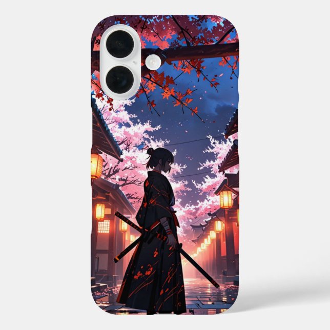 Funda iPhone 16 Flores de cerezo de Samurai (Reverso )