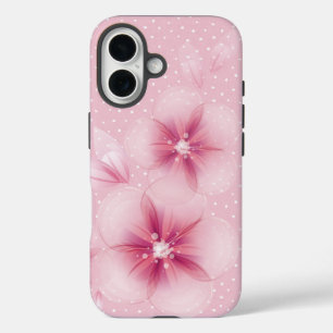 Funda iPhone 16 Flores de cerezo rosa en puntos