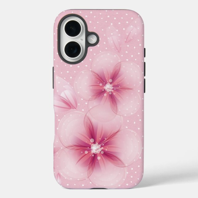Funda iPhone 16 Flores de cerezo rosa en puntos (Reverso )