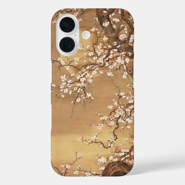 Funda iPhone 16 Flores de ciruelas antiguas japonesas a la luz de  (Reverso )