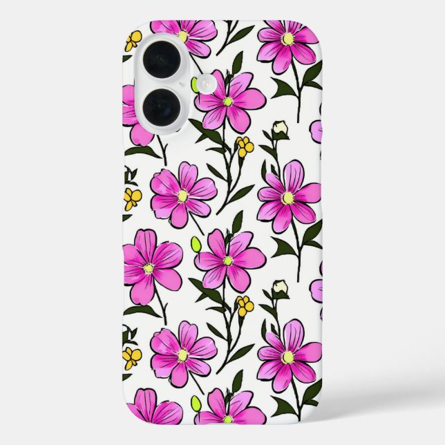 Funda iPhone 16 Flores de gazapo rosado daisida patrón floral (Reverso )