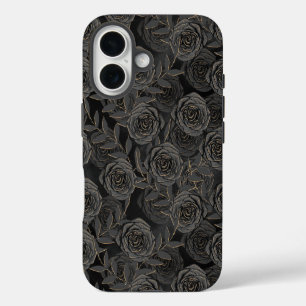 FUNDA iPhone 16 FLORES DE HALLOWEEN BLACK Y ORO GÓTICO GÓTICO ESPO