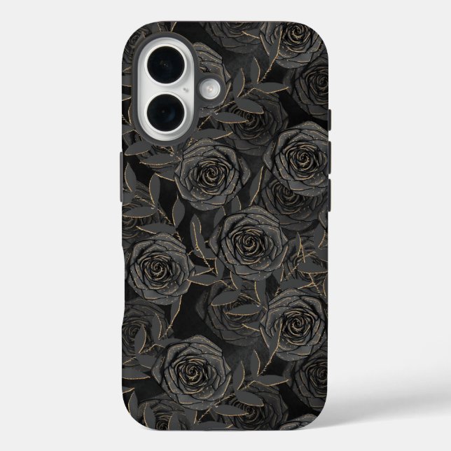 FUNDA iPhone 16 FLORES DE HALLOWEEN BLACK Y ORO GÓTICO GÓTICO ESPO (Reverso )