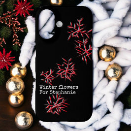 Funda iPhone 16 Flores de invierno rojas negras moda en la tipogra