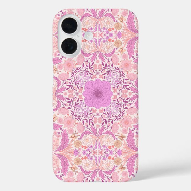 Funda iPhone 16 Flores de jardín retro en rosa (Reverso )