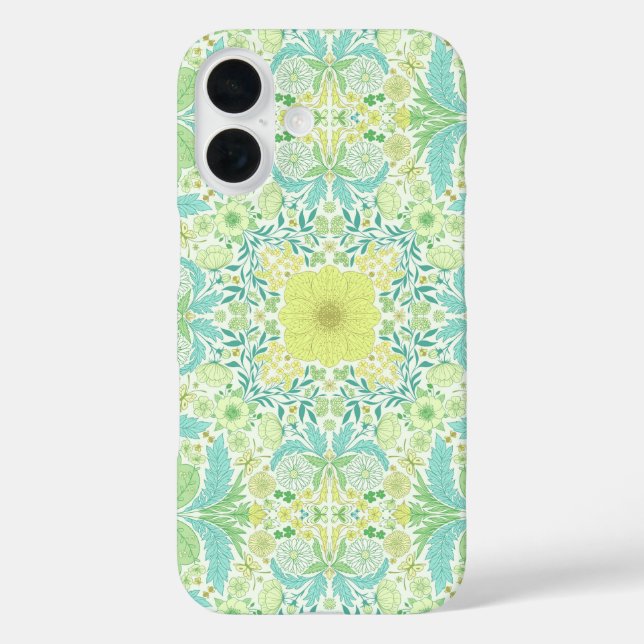 Funda iPhone 16 Flores de jardín retro en verde y amarillo (Reverso )