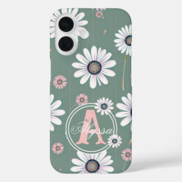 Funda iPhone 16 Flores de margarita rosada: Minimalista patrón flo