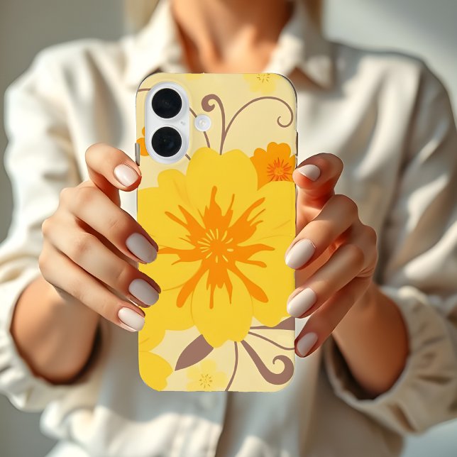 Funda iPhone 16 Flores de patrón floral amarillo retro Sunshine (Retro Sunshine Floral Pattern-Yellow Flowers  Case-Mate iPhone Case )