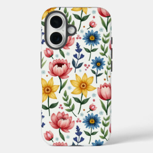 Funda iPhone 16 Flores de primavera rosa azul y amarillo