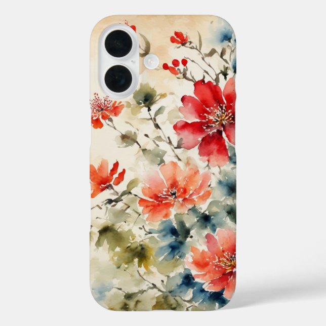 Funda iPhone 16 Flores de tinta japonesas en la cubierta de pergam (Reverso )