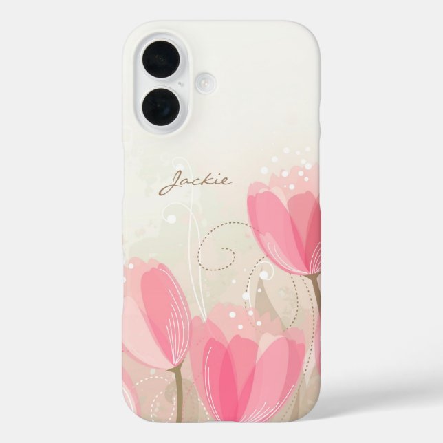 Funda iPhone 16 Flores de tulipanes rosados (Reverso )