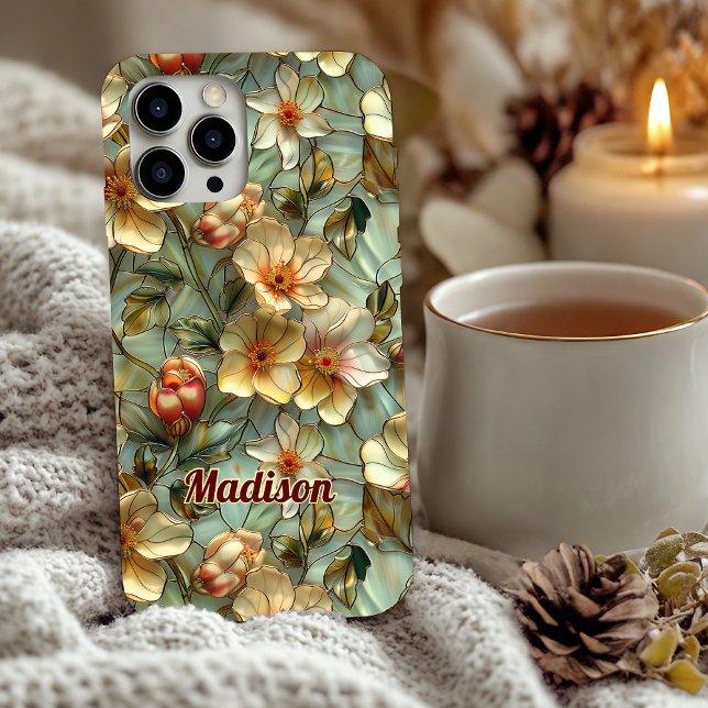 Funda iPhone 16 Flores de vidrio teñido beige (Subido por el creador)