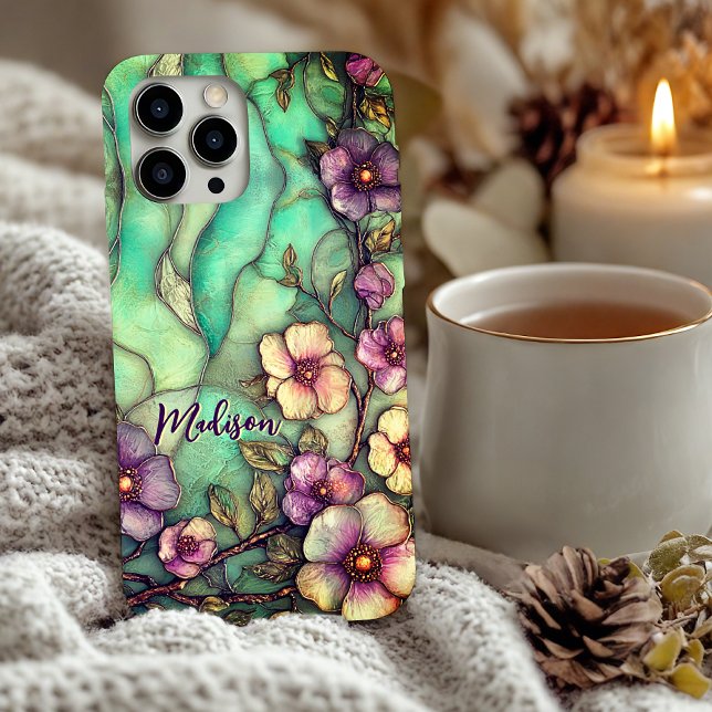 Funda iPhone 16 Flores de vidrio teñido turquesa (Subido por el creador)