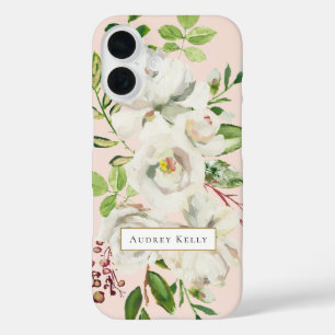 Funda iPhone 16 Flores Doradas con Monograma Personalizado Rosa