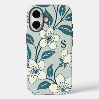 Funda iPhone 16 Flores Elegantes Patrón Botánico Floral Blanco