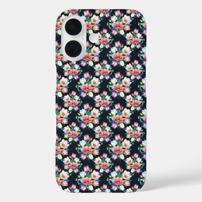 Funda iPhone 16 Flores En Negro (Reverso )