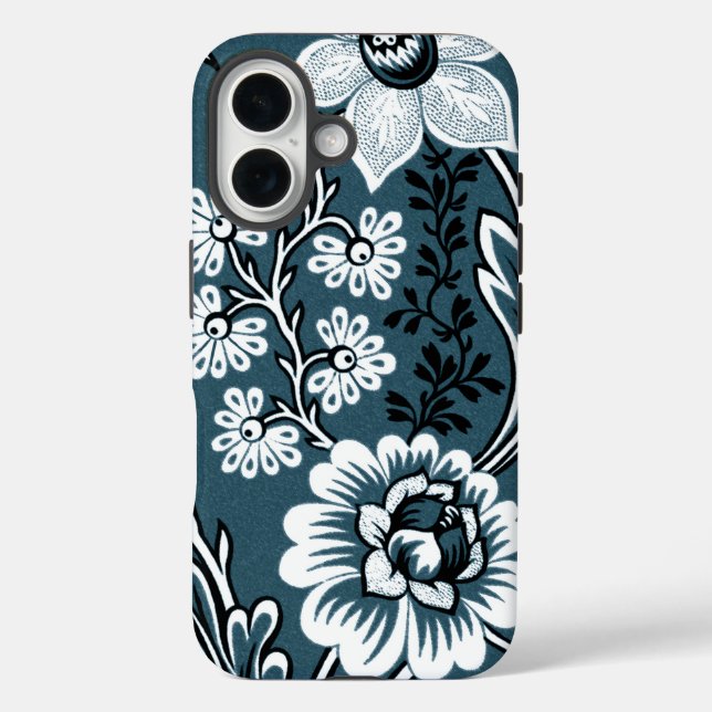 Funda iPhone 16 Flores Fantásticas (Slate Teal) Arte Fino (Reverso )