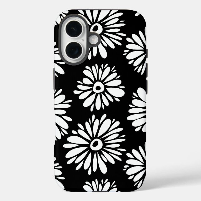 Funda iPhone 16 Flores Funky Negra y blanca (Reverso )