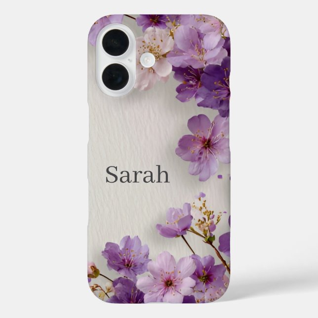 Funda iPhone 16 Flores Moradas (Reverso )