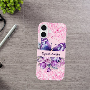 Funda iPhone 16 Flores moradas rosadas de mariposa