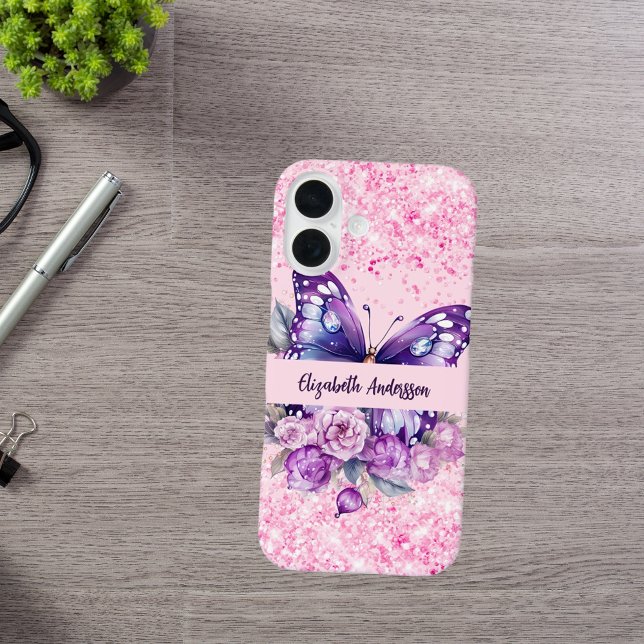 Funda iPhone 16 Flores moradas rosadas de mariposa (Subido por el creador)