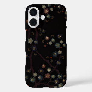 Funda iPhone 16 Flores Multicolores Sobre Negro