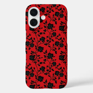 Funda iPhone 16 Flores negras rojas