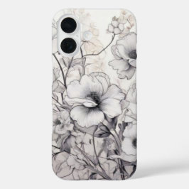 Funda iPhone 16 Flores negras y blancas