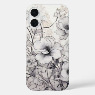 Funda iPhone 16 Flores negras y blancas