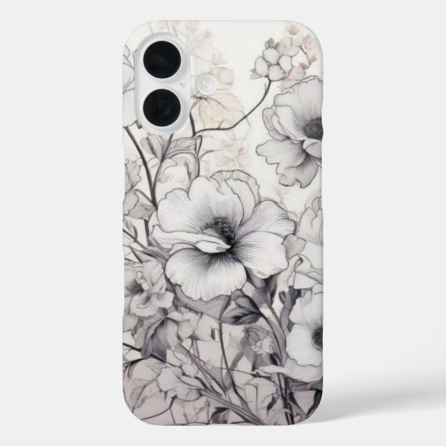 Funda iPhone 16 Flores negras y blancas (Reverso )