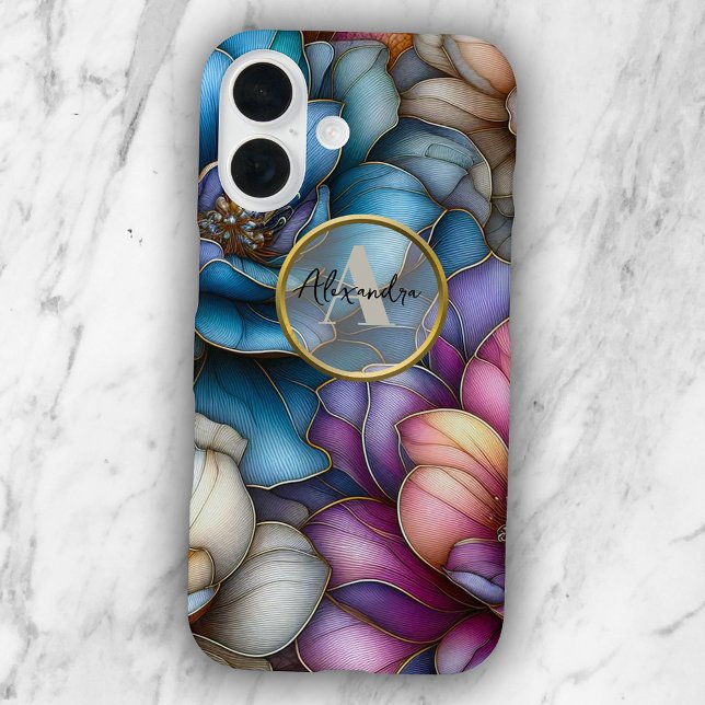 Funda iPhone 16 Flores opulentas elegantes con marco de círculo do (Subido por el creador)