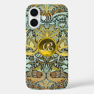 FUNDA iPhone 16 FLORES, PÁQUINAS Y DRAGONES MONOGRAMA AMARILLO