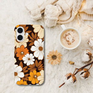 Funda iPhone 16 Flores Retro Hippie Beige Amarillo Marrón Naranja