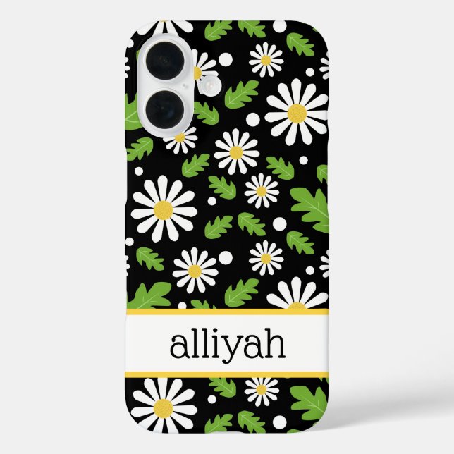 Funda iPhone 16 Flores Retro Hippie Patrón de Margarita (Reverso )