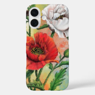 Funda iPhone 16 Flores rojas de amapola blanca