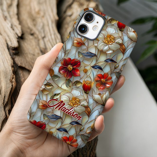 Funda iPhone 16 Flores rojas de vidrio emplomado  (Subido por el creador)
