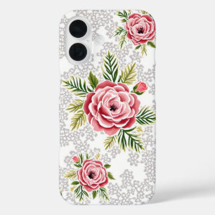 Funda iPhone 16 Flores rojas en fondo de encaje