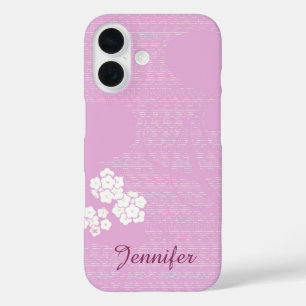 Funda iPhone 16 Flores rosas, blancas, pastas, nombre, Minimalista