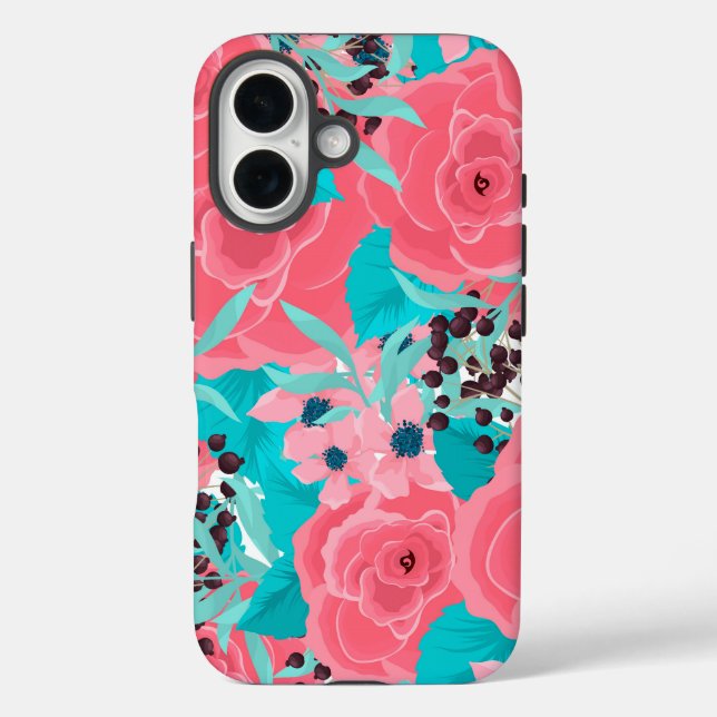 Funda iPhone 16 Flores rosas bonitos (Reverso )