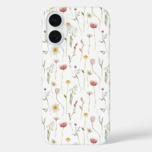Funda iPhone 16 Flores silvestres de acuarela rosa polvoriento
