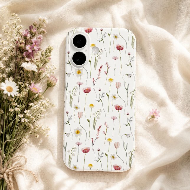 Funda iPhone 16 Flores silvestres de acuarela rosa polvoriento (Subido por el creador)