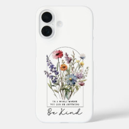 Funda iPhone 16 Flores silvestres vintage con cita - Sé amable
