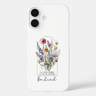 Funda iPhone 16 Flores silvestres vintage con cita - Sé amable