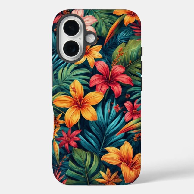 Funda iPhone 16 Flores Tropicales  (Reverso )