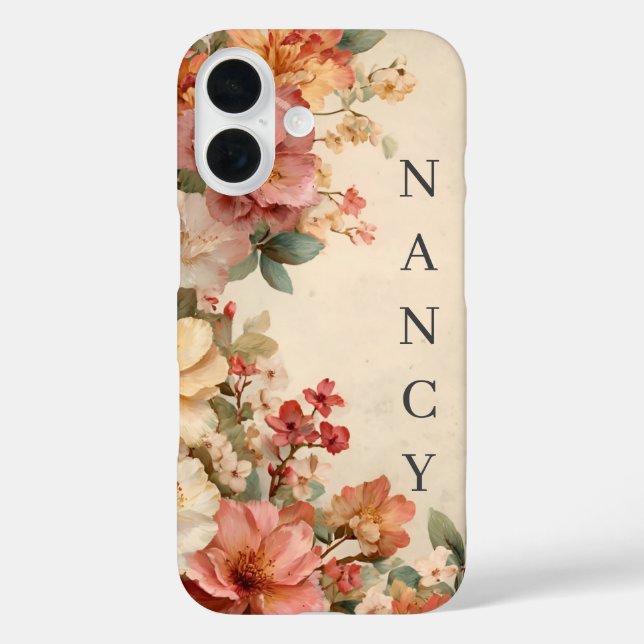 Funda iPhone 16 Flores Vintage sobre Crema (Reverso )