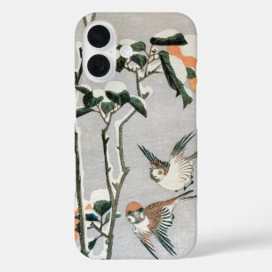 Funda iPhone 16 Flores y camelia en la nieve de Ando Hiroshige