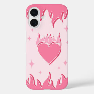 Funda iPhone 16 Flores y corazón rosados - Chica caliente para el