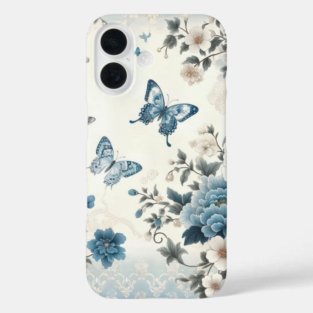 Funda iPhone 16 Flores y mariposas Chinoiserie (Reverso )