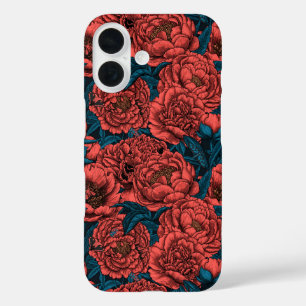 Funda iPhone 16 Flores y polillas de peonía roja