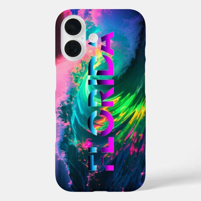 Funda iPhone 16 Florida – Vibraciones de Ola de Neón (Reverso )